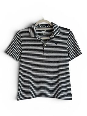 New Puma Kids Golf Polo Shirt Gray Black White Striped T-Shirt Unisex Medium